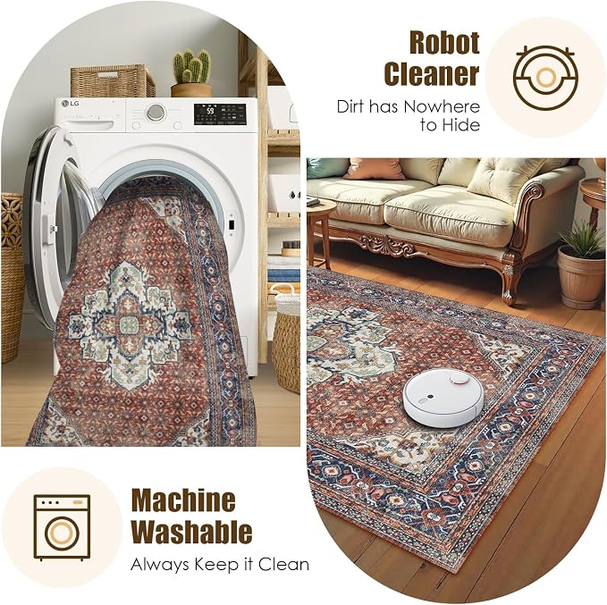 Washable Area Rug 3' x 5 ' Vintage Traditional Persian Mat - Image 7