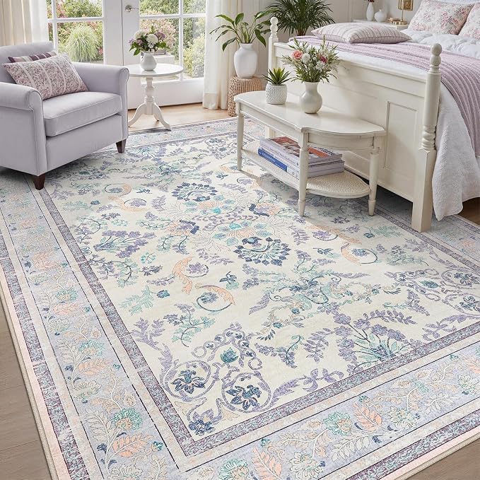 DCX Purple Floral 8x10 Area Rugs by DCXWashableRug