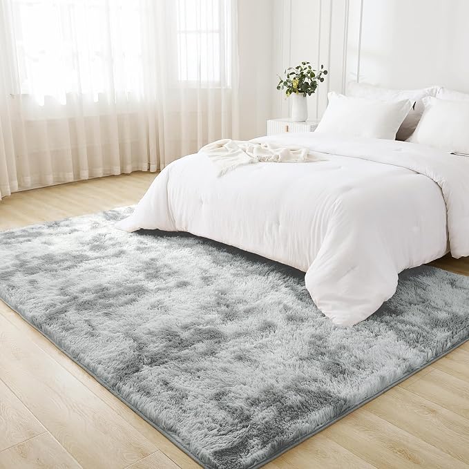 Litanika 9x12 Shag Area Rug for Living Room Bedroom, Tie-Dyed Light Grey High - Image 2