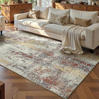 Ompaa Living Room Rug 5x8 Beige Area Rug Machine Washable Boho Rug Non Slip - Image 2