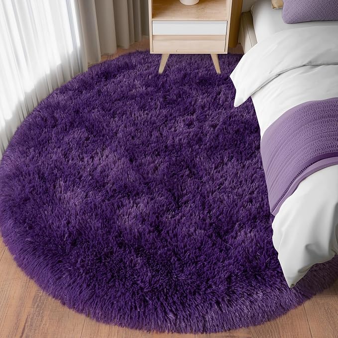 Round Purple Rug for Bedroom, 6 ft Circle Area Rugs for Living Room, Soft by WISHTREE