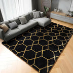 ONASAR 5x8 Rugs for Living Room Bedroom, Fluffy Black and Gold Area Rug by ONASAR