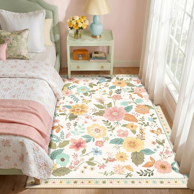 RELEANY Floral 3x5 Area Rugs Washable Print Boho Cute Carpet Non Slip Flower - Image 6