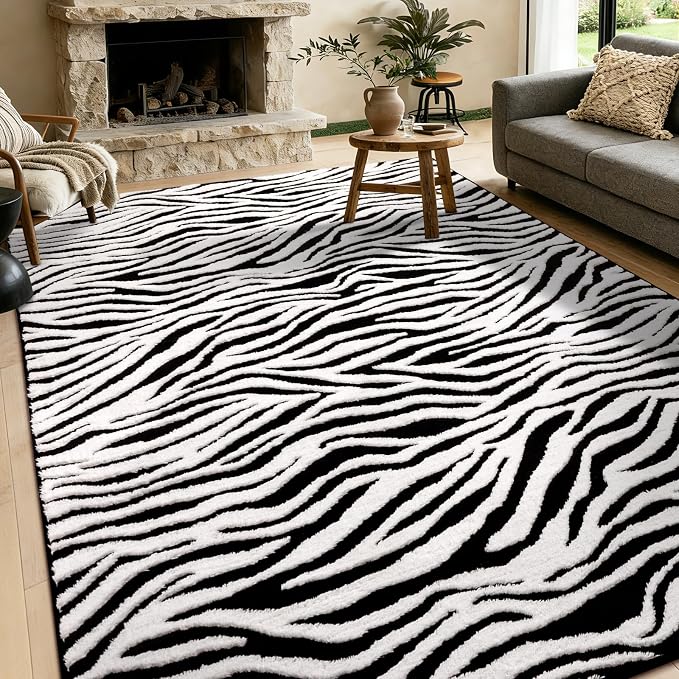 YIHOUSE 6×9 Ft Area Rugs, Washable Plush Soft Zebra Print Carpet, Non-Slip by YIHOUSE