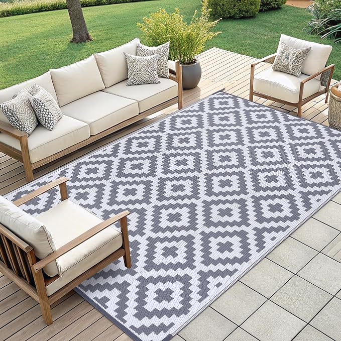 Smiry Waterproof Outdoor Rug 9x12 ft, Reversible Plastic Straw Patio Camping - Image 7