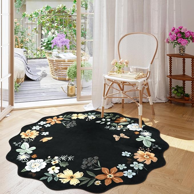 Lahome Floral Washable Round Rugs, Non-Slip Soft Round Rug 4ft Ultra-Thin - Image 2