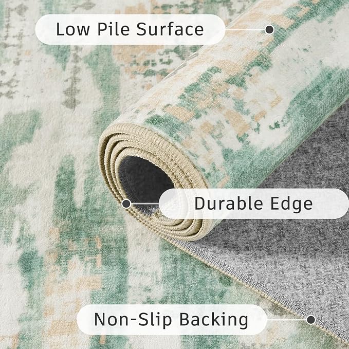 DCX Abstract 2x6 Runner Rug, Washable Sage Green Modern Rug - Image 7