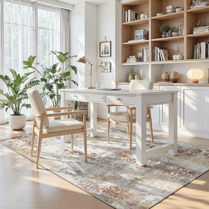 Toneed Abstract Area Rug Modern Washable Rug Soft Non Slip Rug Low Pile - Image 4
