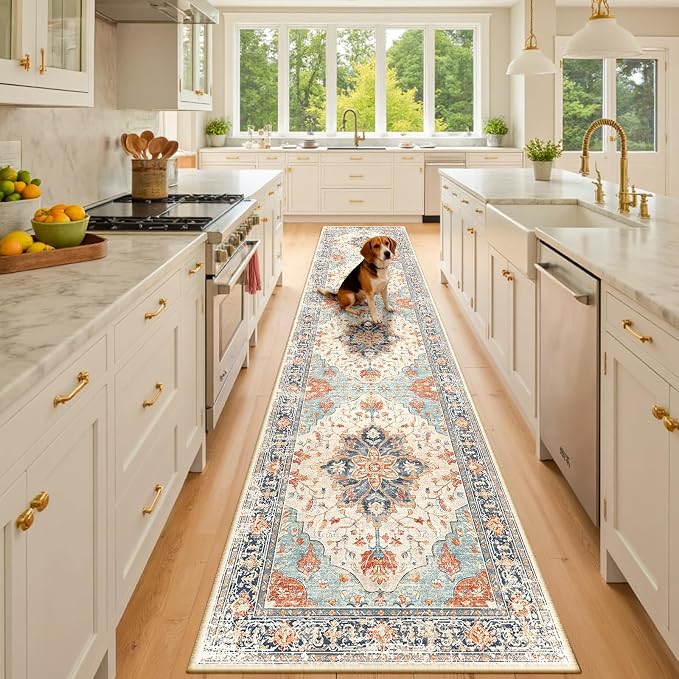 RELEANY Area Rugs Runner 2'x10' Washable Non-Slip, Floral Vintage Distress by RELEANY