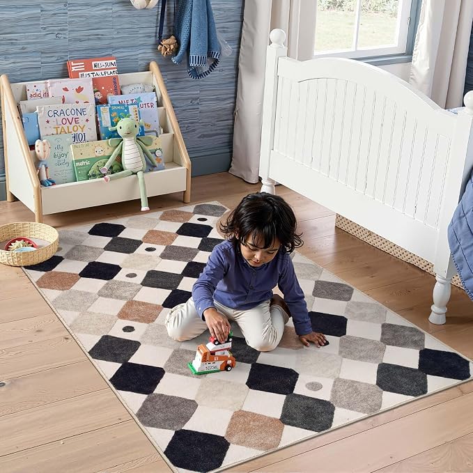 jinchan Macy 3x5 Area Rug for Kids Room Black and White Modern Colorful by JINCHAN