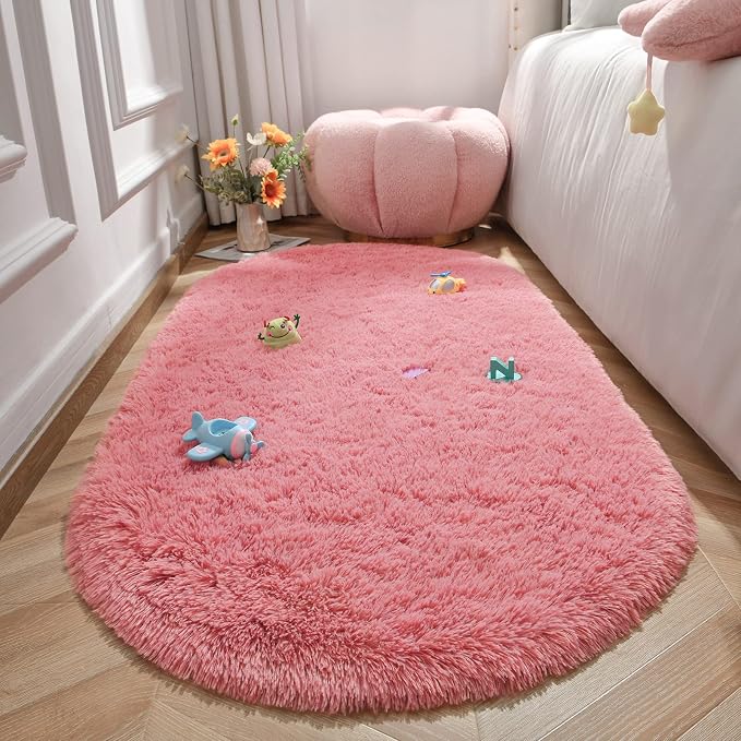 LOCHAS Bedroom Rug 2.6' x 5.3', Blush Fluffy Shaggy Area Rug - Image 7