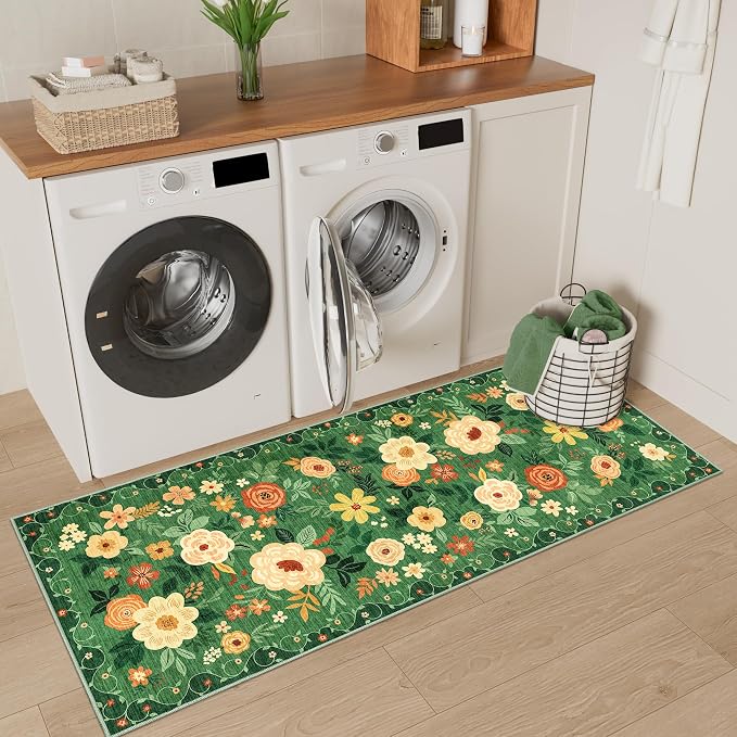 DUKINO 2x5 Runner Rug for Hallway, Washable Kitchen Floral Runner Rug - Image 4