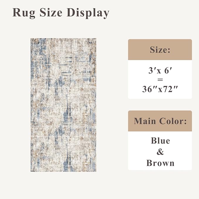 3x6 Washable Non-Slip Kitchen Runner Rug – Modern Abstract Wide Floor Carpet - Image 2