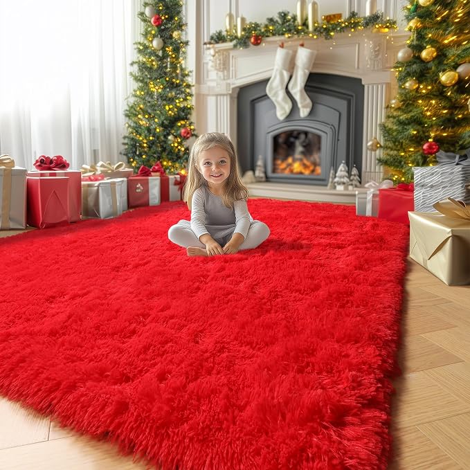 Amdrebio Red Area Rugs for Living Room Bedroom, Christmas Rug 6x9, Large Red - Image 5