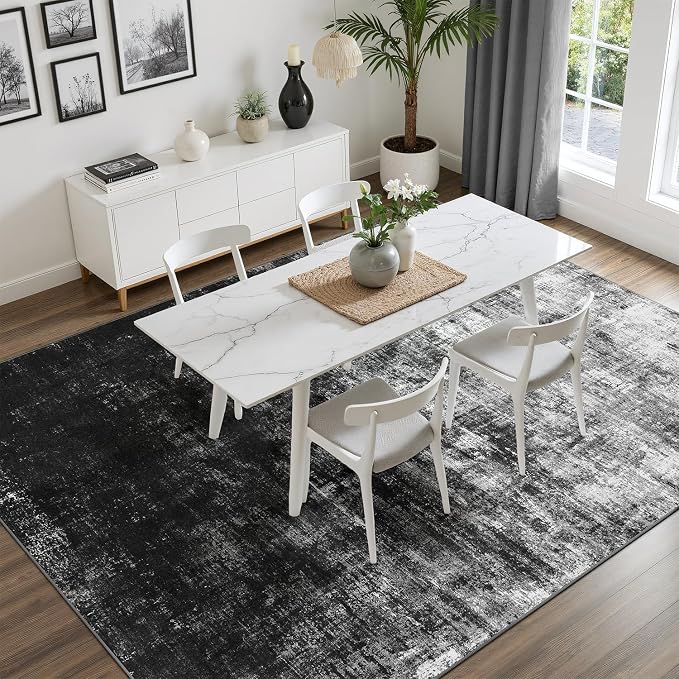 DCX Abstract Area Rug 9x12, Washable Black Modern Rug - Image 5