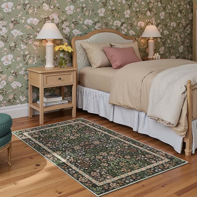 jinchan Zenith Floral 3x5 Area Rug Machine Washable Soft Low-Pile Non-Slip - Image 3