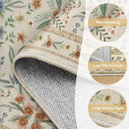 Beige Floral Washable Rug 7x9 – Large Vintage Boho Non-Slip Carpet, Soft Low - Image 5