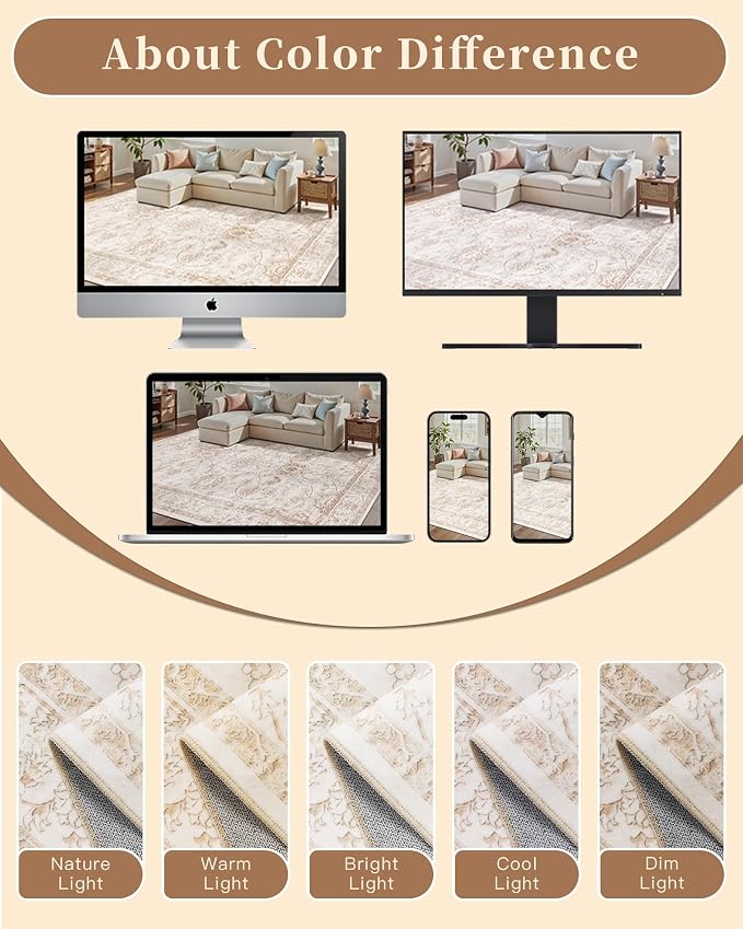 Madane 5x7 Area Rugs for Living Room, Washable Vintage Natural Rug - Image 8