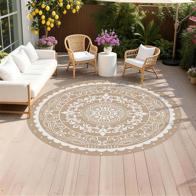 Pauwer Waterproof Outdoor Rug 8ft, Reversible Plastic Straw Patio Camping Rug by Pauwer