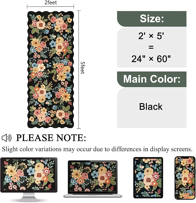 DUKINO 2x5 Washable Runner Rugs, Non Slip Floral Print Entryway Rug - Image 2