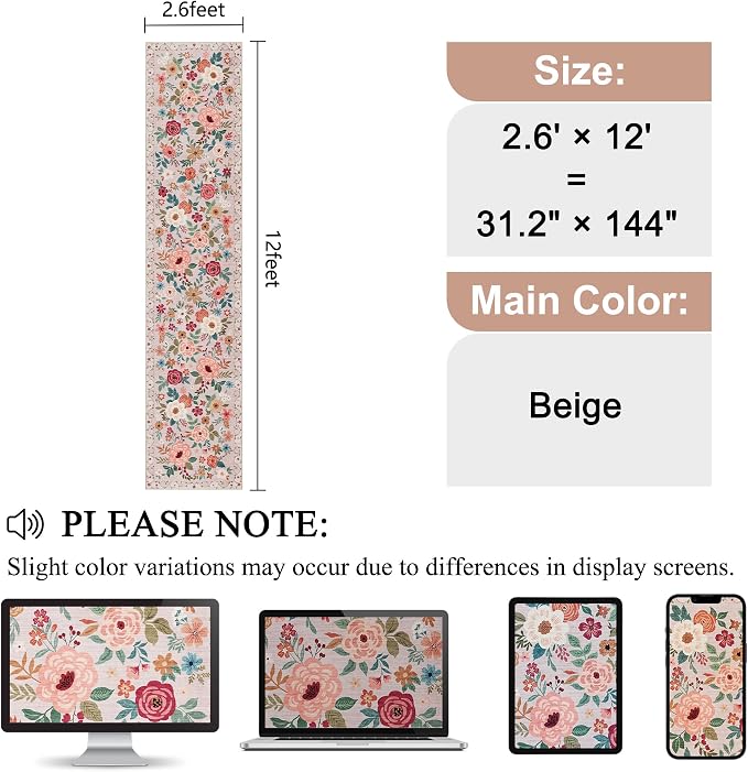 DUKINO 2.6x12 Kitchen Runner Rug, Lightweight Floral Washable Rug - Image 2