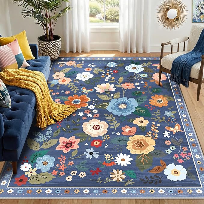 RELEANY Floral 6x9 Area Rugs Washable Print Boho Cute Carpet Non Slip Flower - Image 7