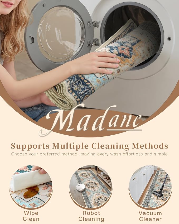 Madane Runner Rug 2x8, Washable Hallway Runner Rugs, Non-Slip Low-Pile Soft - Image 8