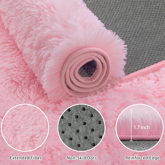 Fluffy Pink Area Rug for Bedroom Living Room Soft 8x10 Fuzzy Washable Rugs - Image 4