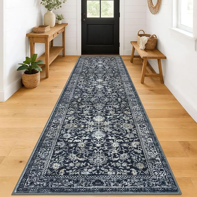 KILOCOCO Hallway Runner 3x12 Rug Runner Printed Vintage Floral Washable by Kilococo