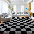 Checkered 8x10 Area Rugs for Living Room, Ultra Soft Fluffy Large Shaggy Rug - Image 6