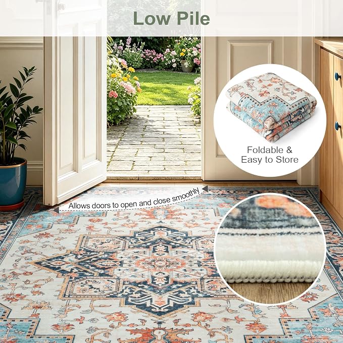 Lofus 5x7 Washable Rugs Non-Slip, Vintage Floral Area Rug - Image 8