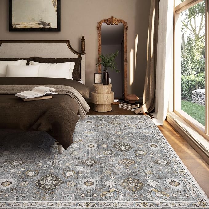Machine Washable Rug for Living room: 8x10 Area Rugs Boho Vintage Rugs Stain - Image 3