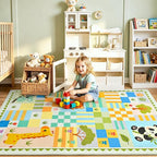 4x6 Washable Kid Playroom Rug, Unisex Green Safari Jungle Woodland Animal - Image 2