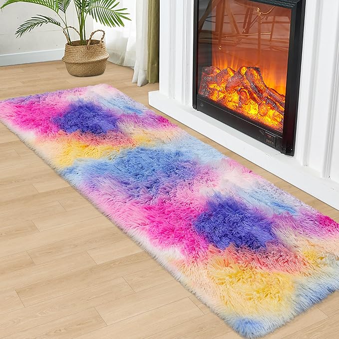Hot Pink Rainbow Rug for Girls Bedroom Runner 2x6, Fluffy Soft Bedroom Runner - Image 8