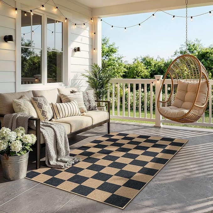 Lahome Colette Checkered Easy Jute Carpet, 3x5 Outdoor Patio Rug Washable Rugs - Image 2