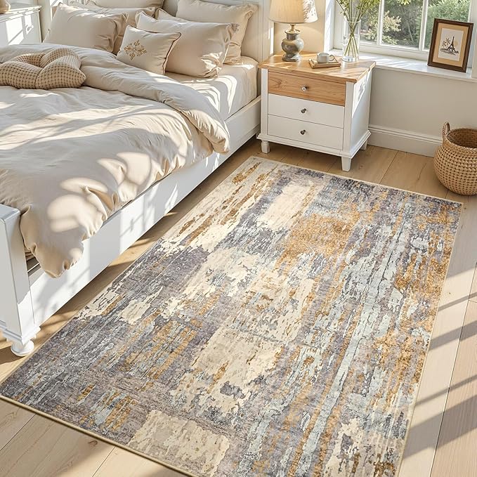 Toneed Abstract Area Rug Modern Washable Rug Soft Non Slip Rug Low Pile by Toneed
