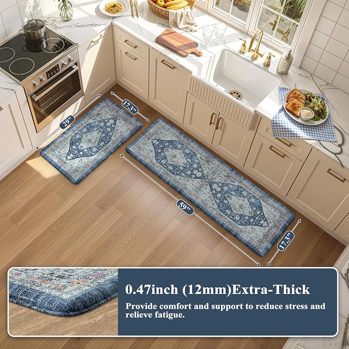 Collive Boho Kitchen Rugs Set of 2 Non Skid Kitchen Mats - Image 2