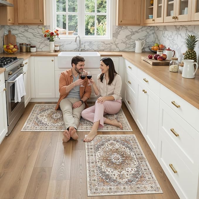 Madane 2-Piece Kitchen Runner Rug Set, Small Area Rug Non-Slip Vintage Door Mat - Image 4