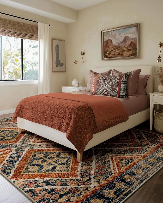 Area Rug 8x10 Rug Machine Washable Non-Slip Low Pile Print Pattern Western Rug - Image 8