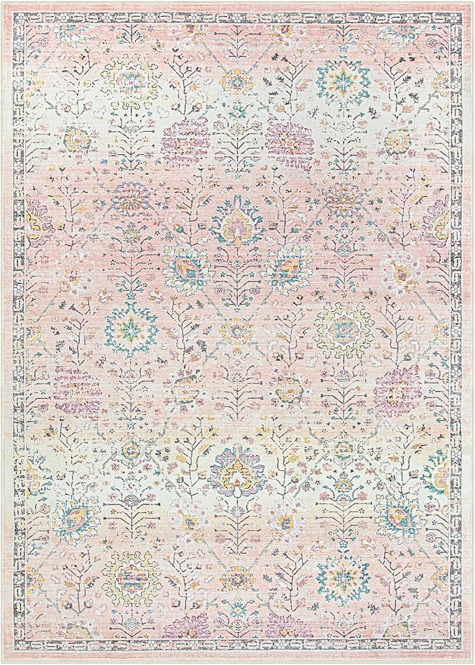 Lahome Pink Rug for Girls Bedroom 5x7, Soft Washable Floral Area Rug, Boho Non - Image 9