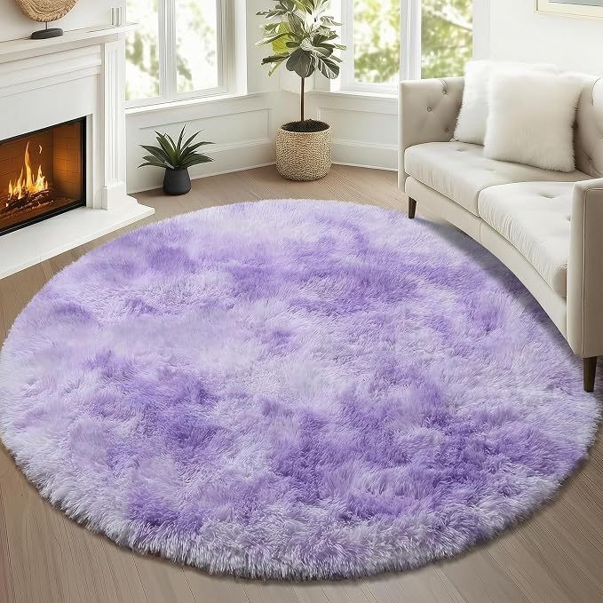 ONASAR Tie-Dyed Purple Round Area Rug 4ft, Soft Bedroom Circle Rugs Floor Mats - Image 5