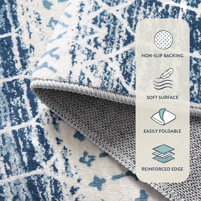 Lahome Moroccan Entryway Rugs Indoor 2x3 Area Rug Blue Non-Slip Backing - Image 3