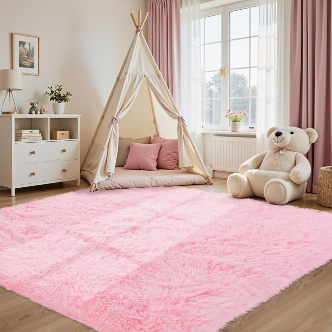 Fluffy Pink Area Rug for Bedroom Living Room Soft 8x10 Fuzzy Washable Rugs - Image 9