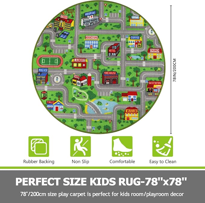 Capslpad Green Car Road Kid Rug Carpet Playmat - Image 2