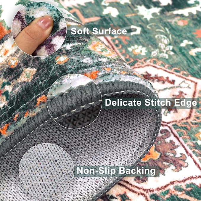 Yamaziot Washable Runner Rug, 2x8 Non-Slip Boho Vintage Hallway Rug Runner - Image 4