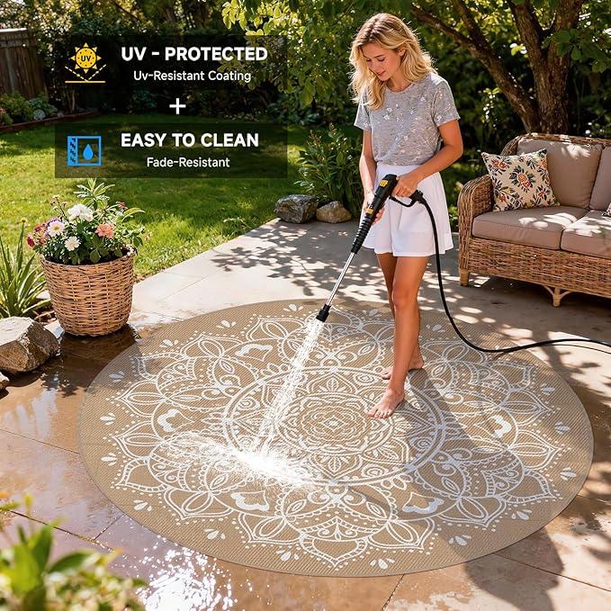 Pauwer Waterproof Outdoor Rug 8ft, Reversible Plastic Straw Patio Camping Rug - Image 4