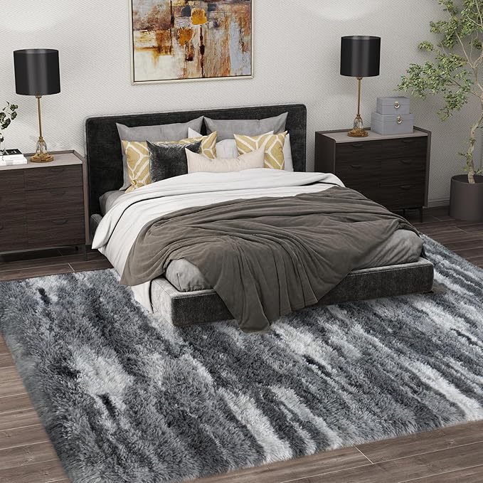 Shag Rugs for Living Room 9x12, Ultra Soft Abstract Grey Big Fuzzy Rugs for - Image 3