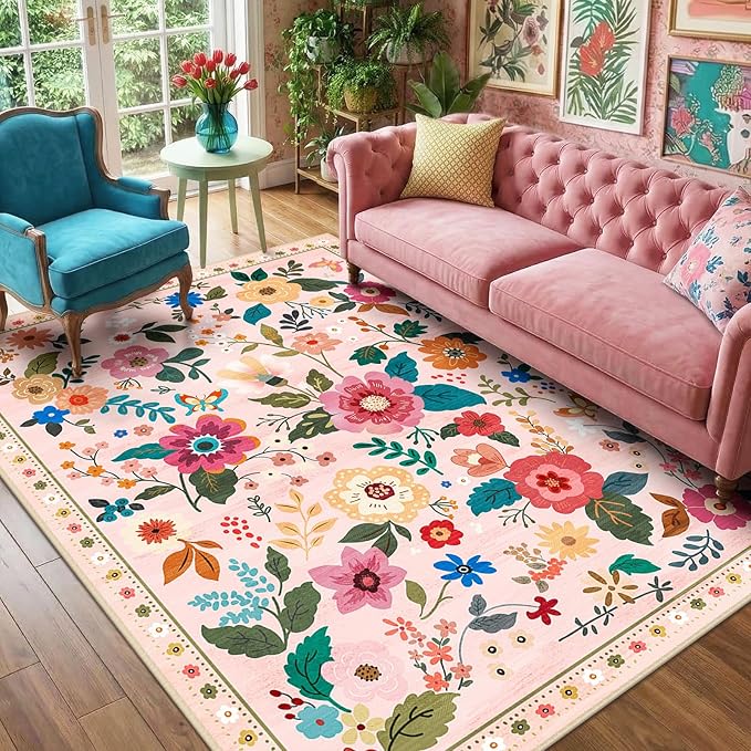 RELEANY Floral 3x5 Area Rugs Washable Print Boho Cute Carpet Non Slip Flower - Image 2