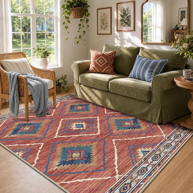 Area Rug 5x7 Rug Machine Washable Non-Slip Low Pile Print Pattern Western Rug - Image 8