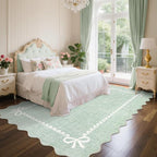 GarveeHome Scalloped Bow Rug for Living Room, Sage Green Rug for Dorm, Washable - Image 2